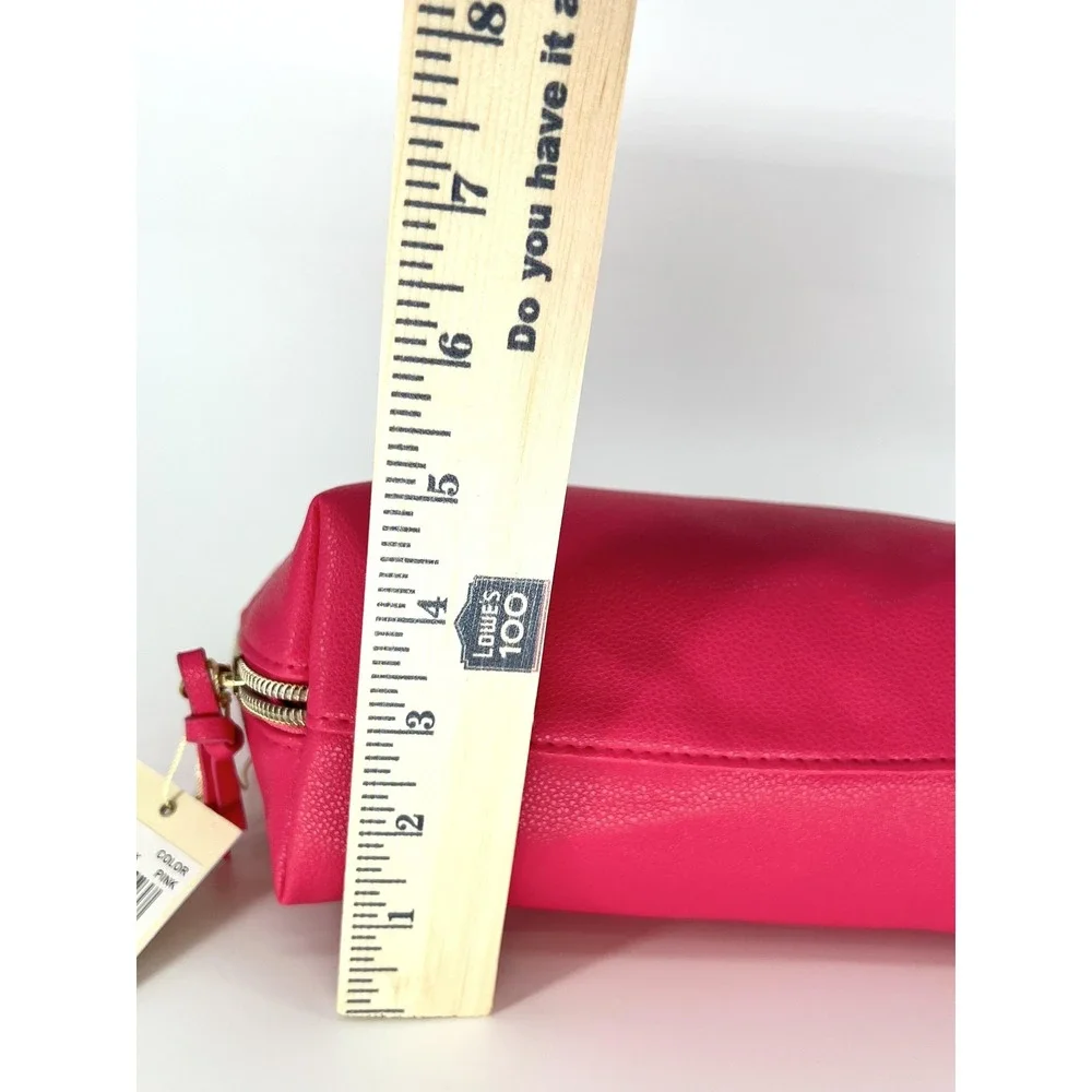 Trina Turk Pink Cosmetic Makeup Bag Case Pouch Faux Leather Travel Organizer New
